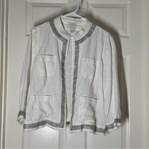 Chico's Linen White Jacket with Silver Accents